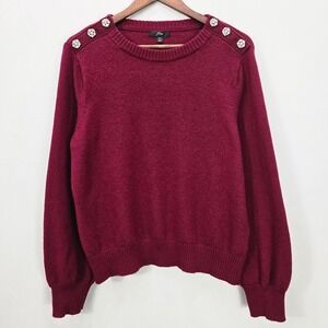 J.Crew Knit Sweater XL‎ Red Burgundy Balloon Sleeve Lambs Wool Blend Embelished
